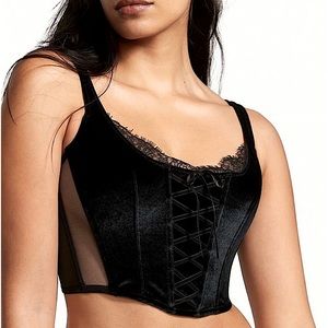 Victoria’s Secret Velvet & Lace Lace Front Bustier Bralette Crop Top Lingerie 🏴